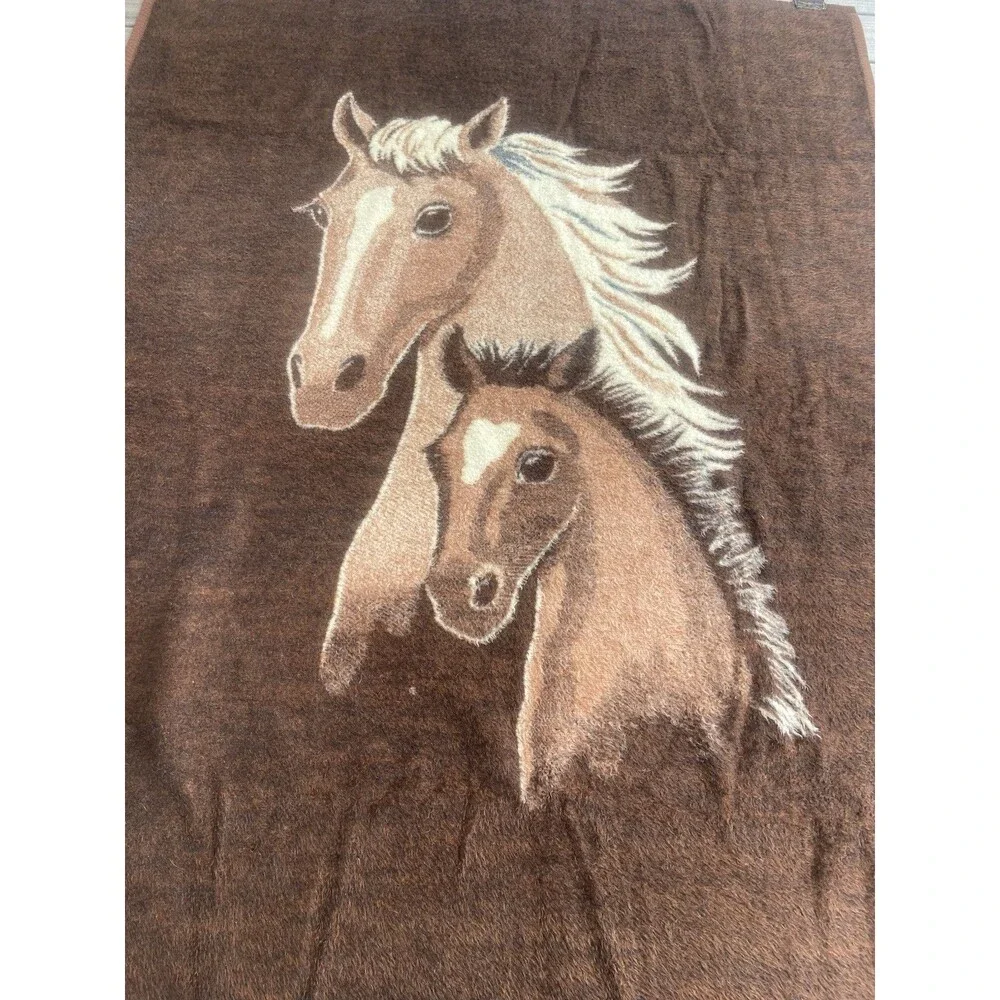 Vintage Biederlack Horse Throw Blanket West Germany Acrylic Ranch Decor